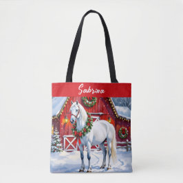 Bolso De Tela Un caballo blanco festivo y Navidades de un graner