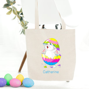 Bolso De Tela Un Conejo De Pascua Que Sale Del Huevo Personaliza