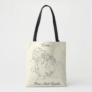 Bolso De Tela Un dibujo cariñoso blando del chica que besa el