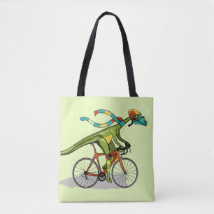 Bolso De Tela Un Dinosaurio De Anabisetia Montando En Bicicleta.