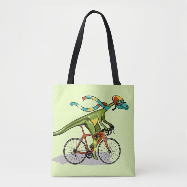 Bolso De Tela Un Dinosaurio De Anabisetia Montando En Bicicleta. (Anverso)