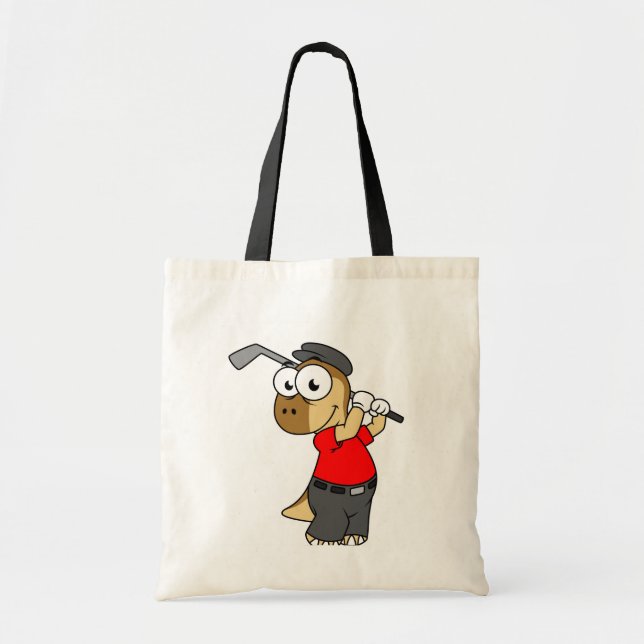 Bolso De Tela Un Dinosaurio Pachycephalosaurio Jugando Golf. (Frente)