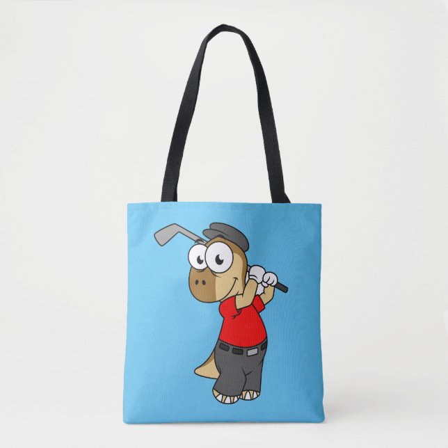 Bolso De Tela Un Dinosaurio Pachycephalosaurio Jugando Golf. (Anverso)