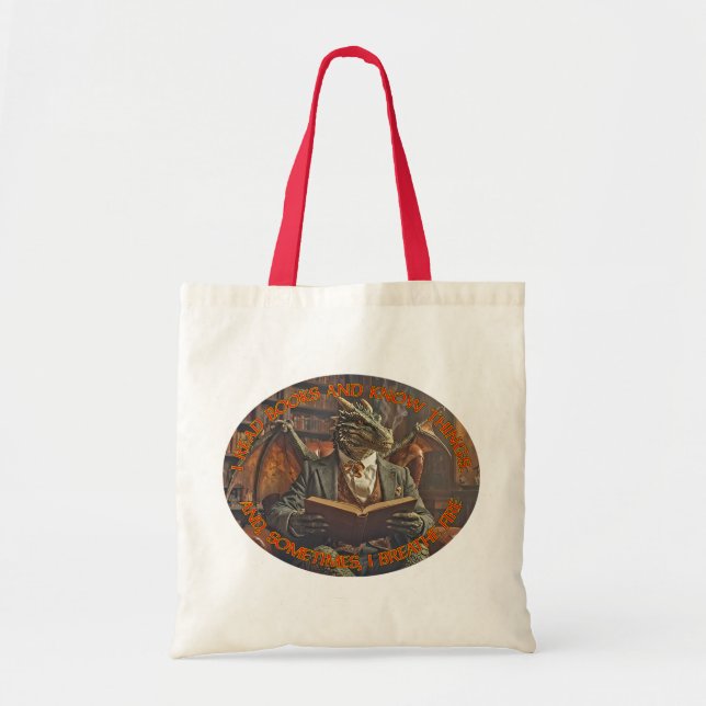 Bolso De Tela Un dragón leyendo para aprender y disfrutar. (Frente)