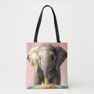 Bolso De Tela Un elefante bebé lindo comiendo espagueti
