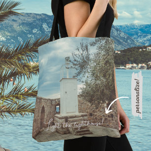 Bolso De Tela Un faro blanco y un olivo