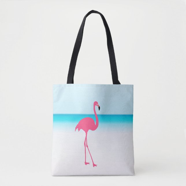 Bolso De Tela Un flamenco rosa lindo en la playa (Anverso)