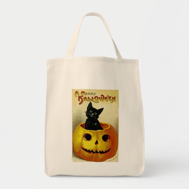 Bolso De Tela Un Gatito De Halloween De Feliz (Frente)