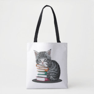Bolso De Tela Un gatito somnoliento acurrucada con un montón de