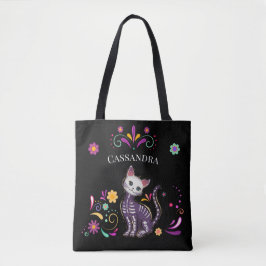 Bolso De Tela Un gato adorable con flores de colores