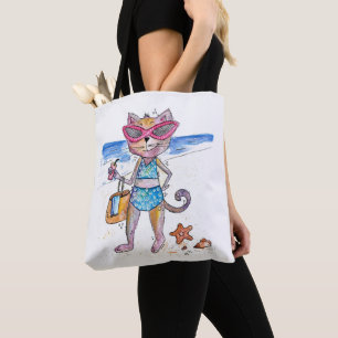 Bolso De Tela Un gato caprichoso en la playa