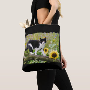 Bolso De Tela Un gato esmoquin lindo en una rama de árbol con gi