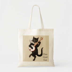 Bolso De Tela "Un gato fresco" que toca un banjo rojo