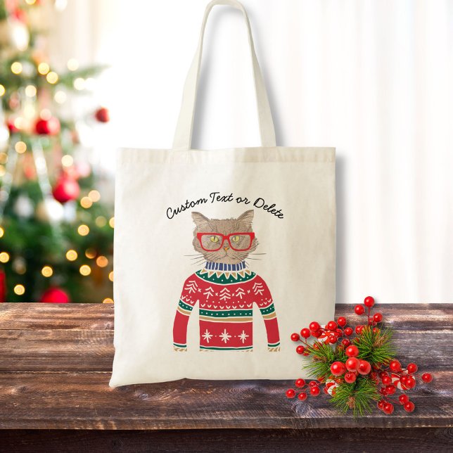 Bolso De Tela Un gato gracioso que usa Navidades feos Personaliz (Subido por el creador)