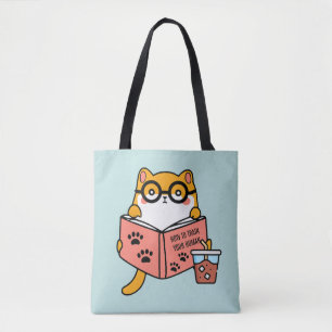 Bolso De Tela Un gato kawaii lindo leyendo un libro