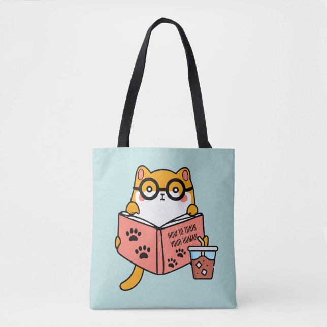 Bolso De Tela Un gato kawaii lindo leyendo un libro (Anverso)