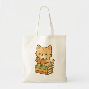 Bolso De Tela Un gato kawaii que lee un libro escondido