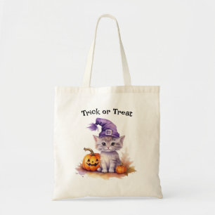 Bolso De Tela Un gato lindo en un Gorra de bruja, truco o trato