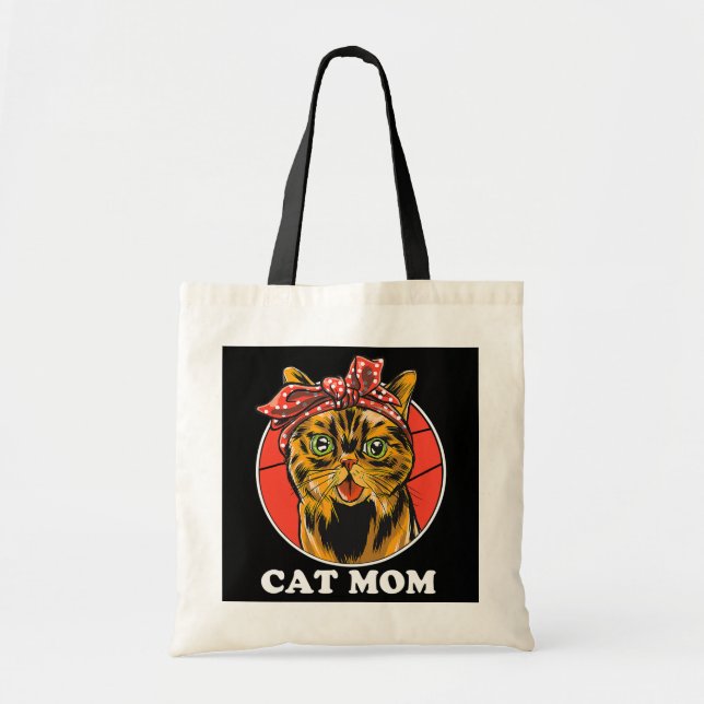 Bolso De Tela Un gato lindo, mamá, un gato retro, amantes del Dí (Frente)