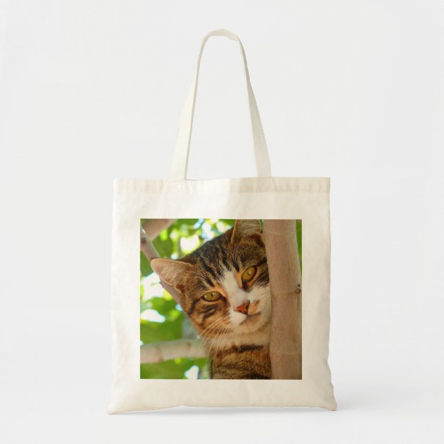 Bolso De Tela Un gato lindo trepando un árbol (Frente)
