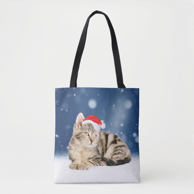 Bolso De Tela Un gato lindo vestido con Navidades de sombrero ro (Anverso)