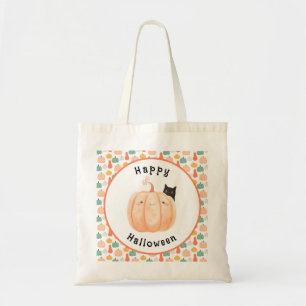 Bolso De Tela Un gato negro agudo asomando una calabaza Hallowee