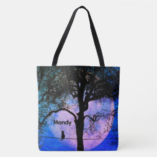 Bolso De Tela Un gato negro con un nombre de luna llena de cable