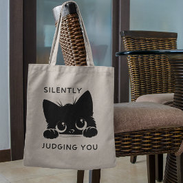 Bolso De Tela Un gato negro lindo te juzga silenciosamente