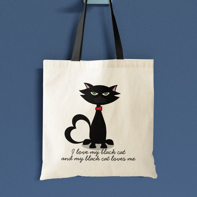 Bolso De Tela Un gato Personalizado negro lindo nombre mamá Tote (Fun tote bag for the black cat lover. You can add your own text)
