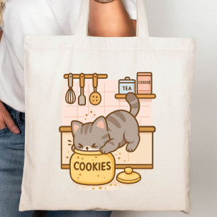 Bolso De Tela Un gato travieso de Kawaii en un bar de cocina