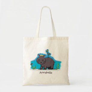Bolso De Tela Un gracioso hipopótamo con personalizado de pájaro