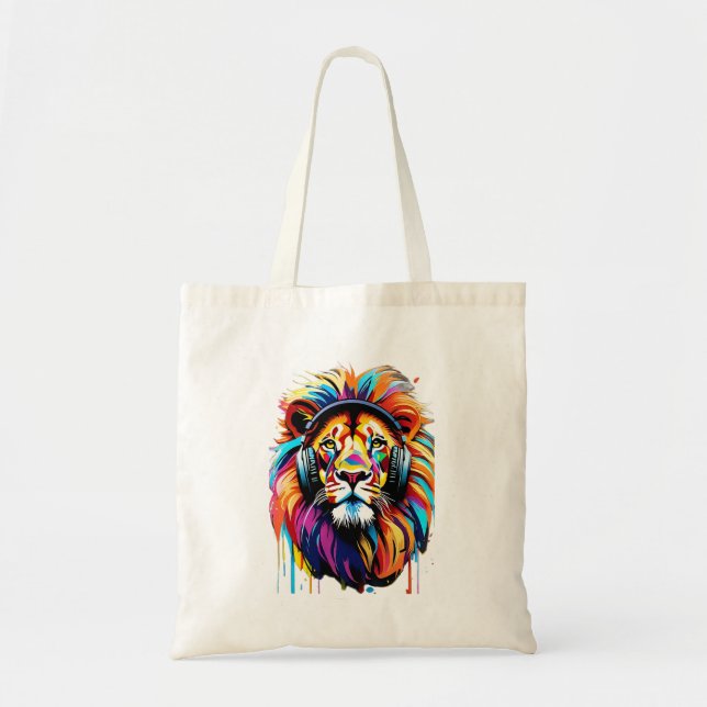 Bolso De Tela Un león con audífonos (Frente)