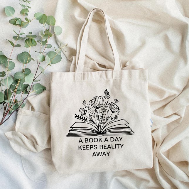Bolso De Tela Un libro al día mantiene la realidad lejos del dis (Carry your love for reading with our tote bag featuring a witty book quote—perfect for book lovers!)