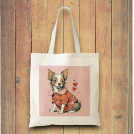 Bolso De Tela Un lindo Chihuahua con tarjeta de El día de San Va