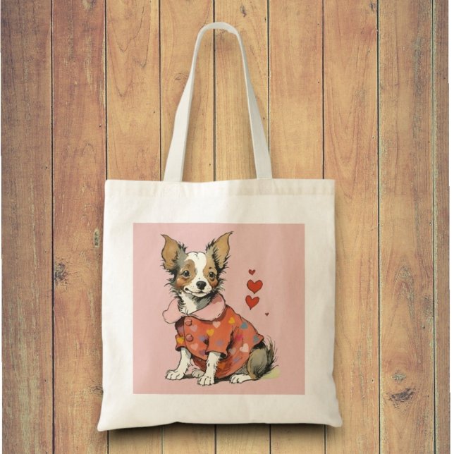 Bolso De Tela Un lindo Chihuahua con tarjeta de El día de San Va (Subido por el creador)