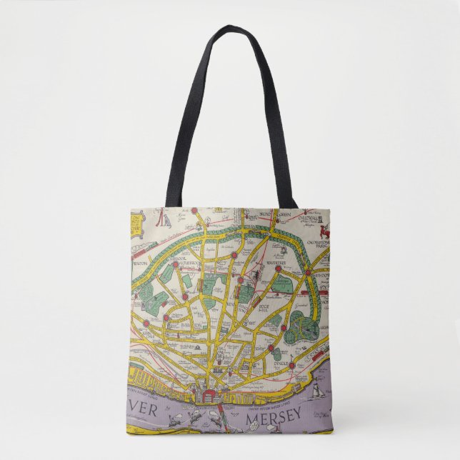 Bolso De Tela Un mapa de Merseyside, Liverpool (Anverso)