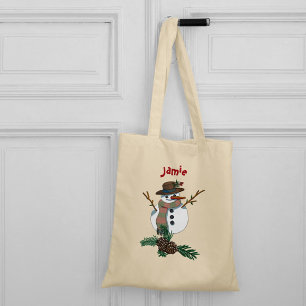 Bolso De Tela Un muñeco de nieve lindo con tu nombre.