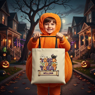 Bolso De Tela Un niño pequeño llama truco de Halloween o una bol