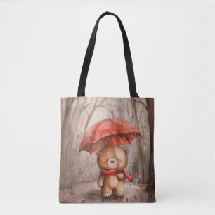 Bolso De Tela Un oso de peluche lindo en la lluvia