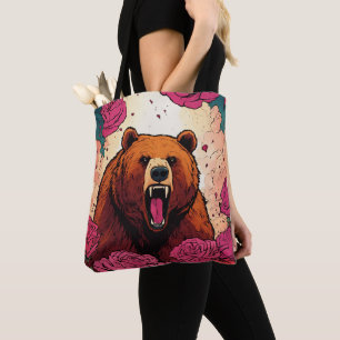 Bolso De Tela un oso enfurecido sumergirse en el tote rosa