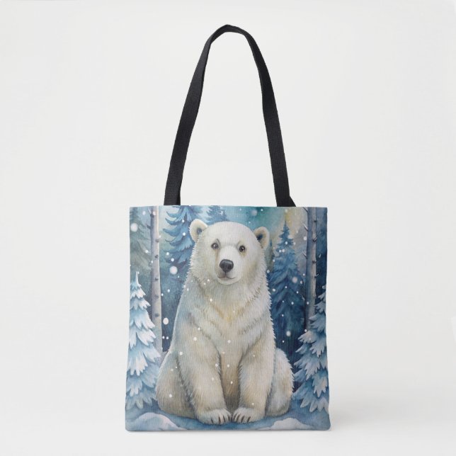 Bolso De Tela Un oso polar en invierno (Anverso)