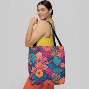 Bolso De Tela Un patrón floral vibrante y colorido