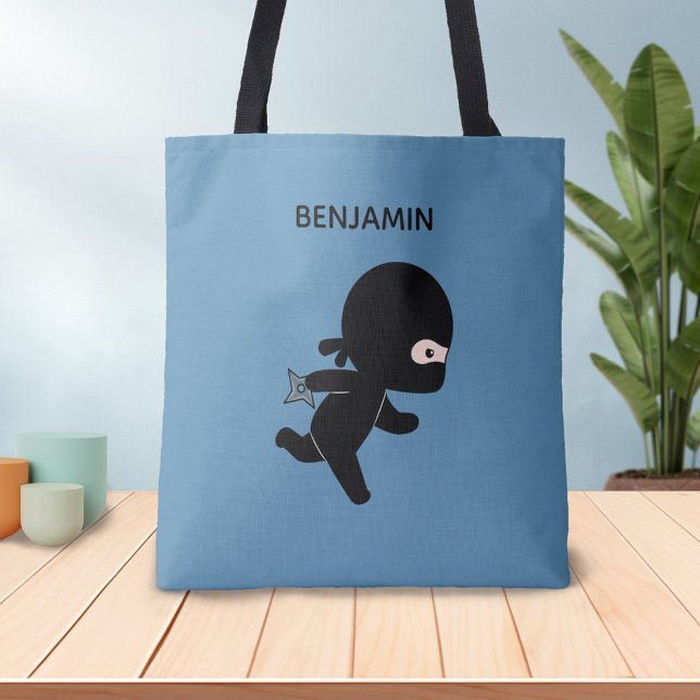 Bolso De Tela Un pequeño Ninja que ejecuta el nombre personaliza (Subido por el creador)