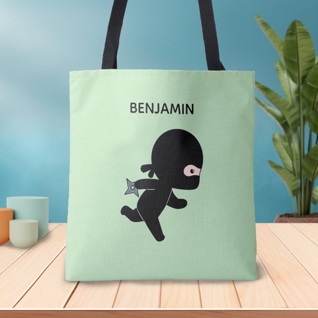 Bolso De Tela Un pequeño Ninja que ejecuta el nombre personaliza (Subido por el creador)