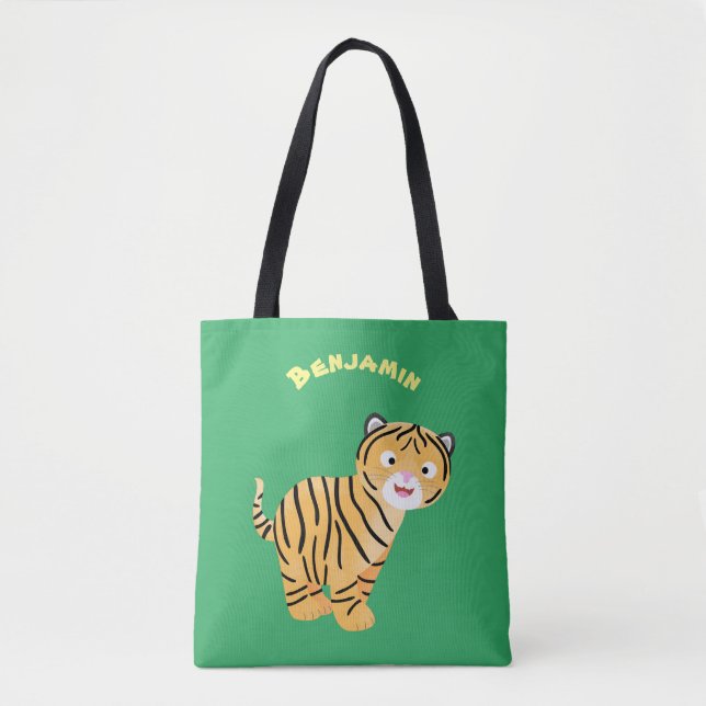 Bolso De Tela Un personalizado feliz del cachorro de tigre (Anverso)