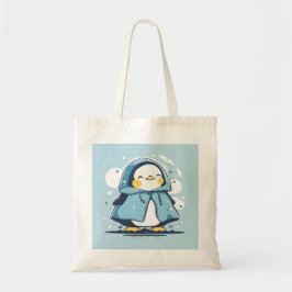 Bolso De Tela Un pingüino kawaii feliz con un abrigo de lluvia