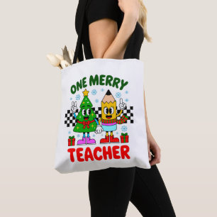 Bolso De Tela Un profesor alegre árbol de Navidad lápiz vibracio