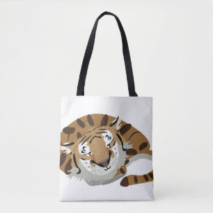Bolso De Tela Un tigre lindo durmiendo. Expresión sonriente, hap