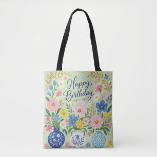 Bolso De Tela Un trío de flores de cumpleaños