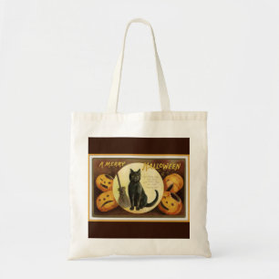 Bolso De Tela Un viejo gato negro y calabazas de Halloween